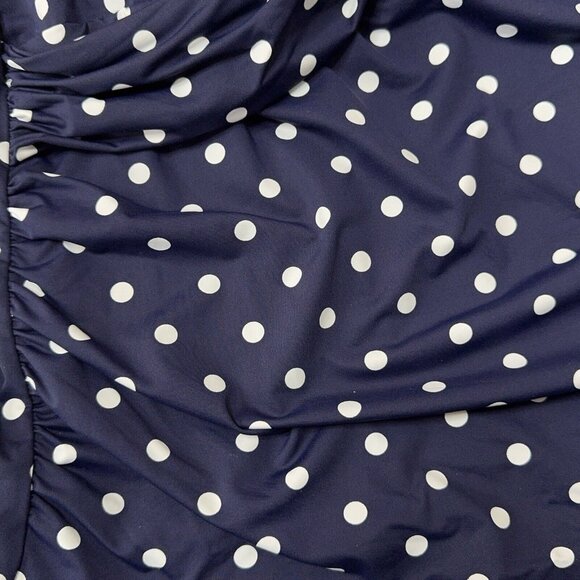 Lands End Tankini Swim Top Plus Size 18W V Neck Wrap Underwire Navy Polka Dot - Picture 8 of 11